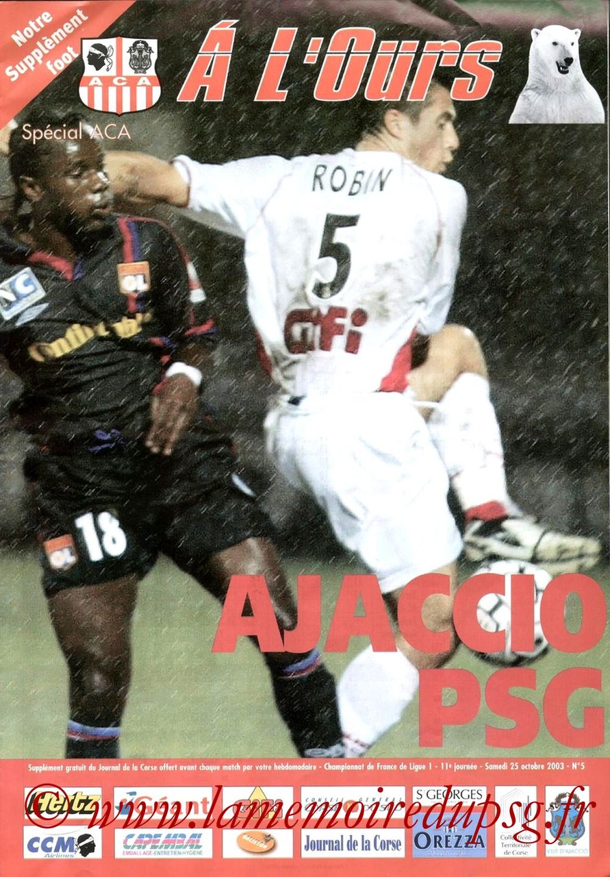 2003-10-25  Ajaccio-PSG (11ème L1, A l'ours N°5)