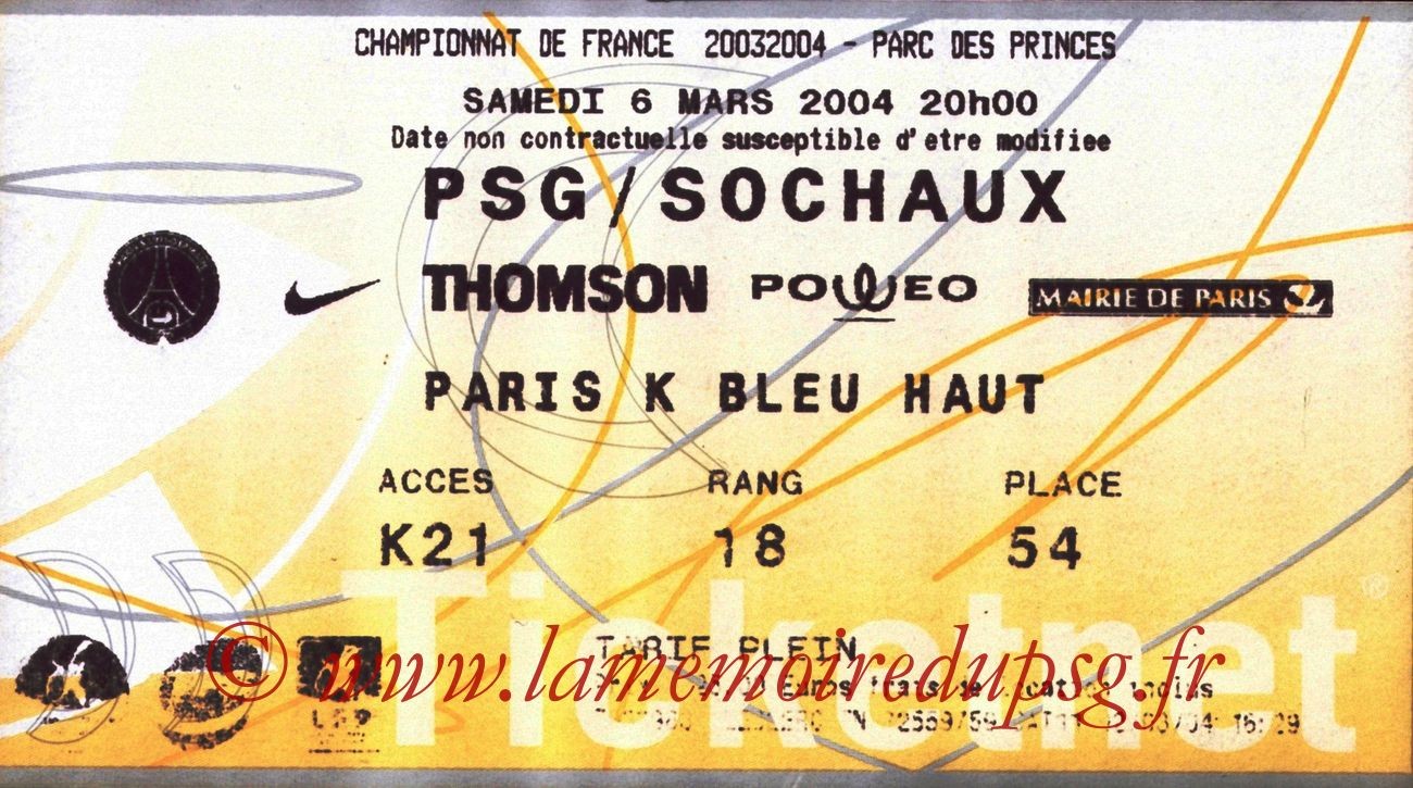 2004-03-06   PSG-Sochaux (27ème L1, Ticketnet)