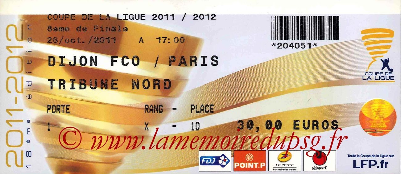 Ticket  Dijon-PSG  2011-12