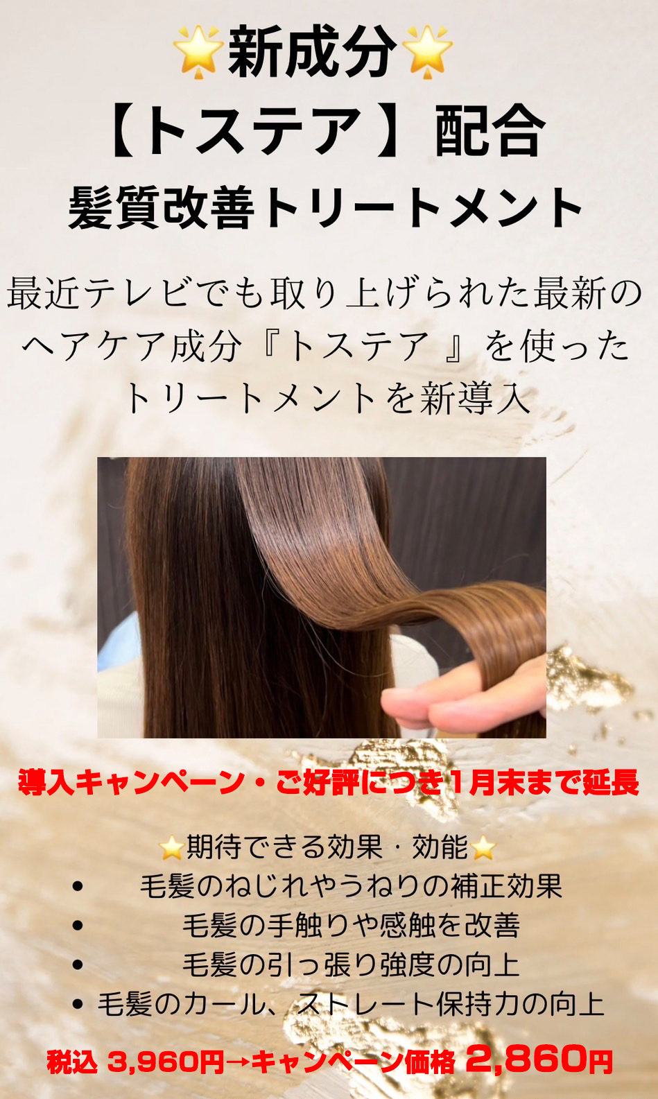 トステア配合髪質改善トリートメント導入キャンペーン