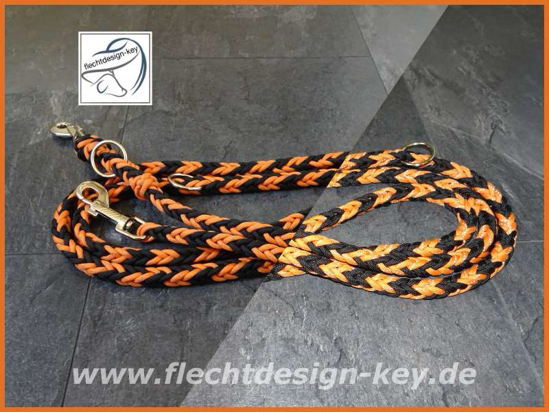 Reflektierende Hundeleine aus Paracord geflochten, 3-fach verstellbar, Vierkant