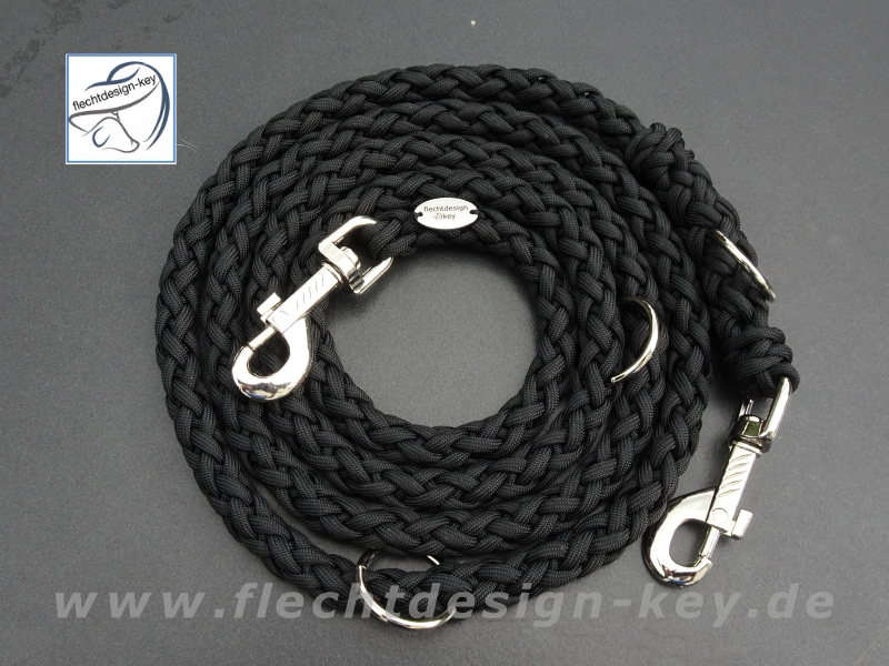 Runde geflochtene Hundeleine aus Paracord in schwarz
