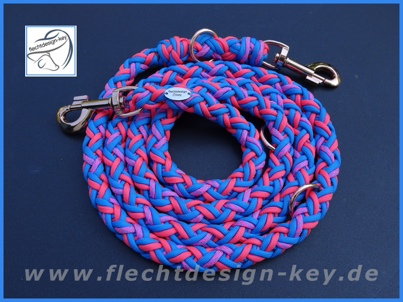 Paracord Flechtleine 3fach verstellbar, 12fach rund geflochten