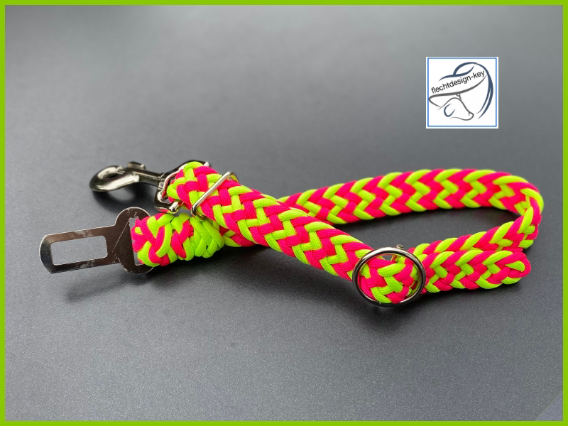 Hundegurt, Kurzführer fürs Auto flach geflochten aus Paracord