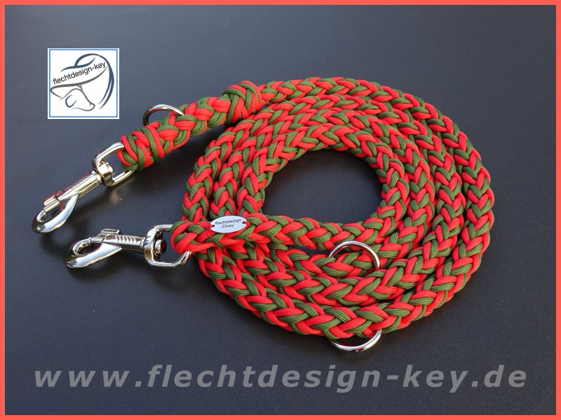 Hundeleine 12fach rund aus Paracord geflochten, 3fach verstellbar