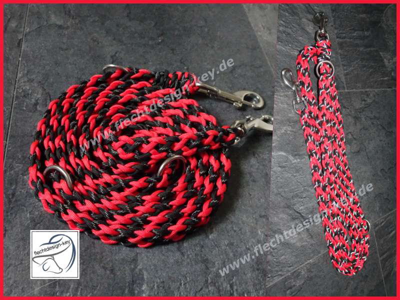 Reflektierende Hundeleine aus Paracord flach geflochten, Cross Braid