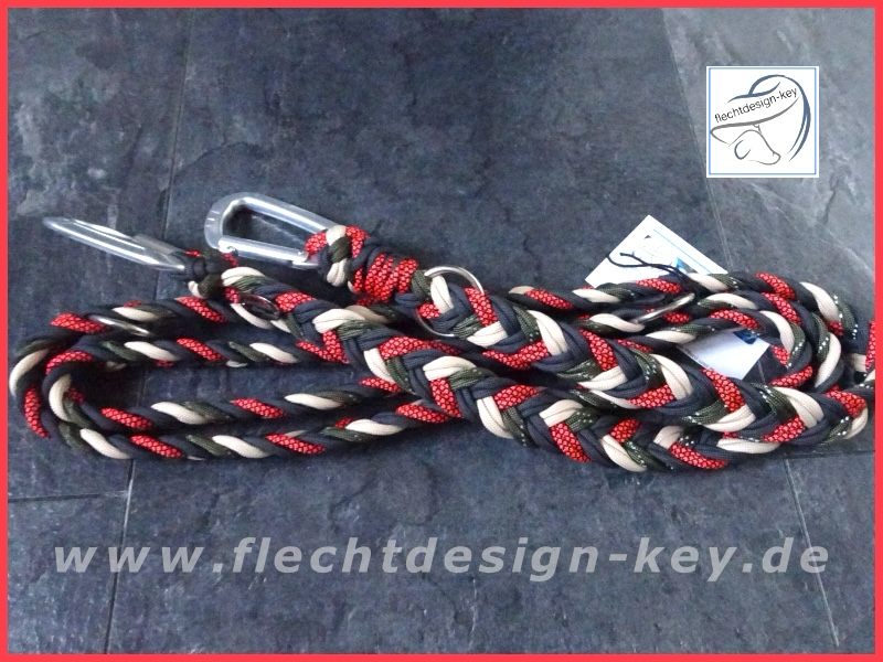 Flach geflochtene Hundeleine verstellbar aus Paracord, 5 Strand Braid