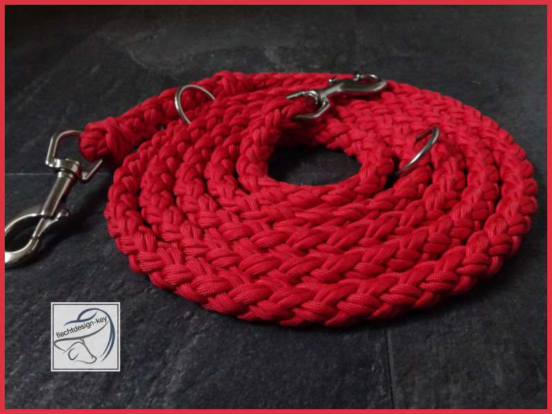 Paracord Hundeleine 3-fach verstellbar, Edelstahl