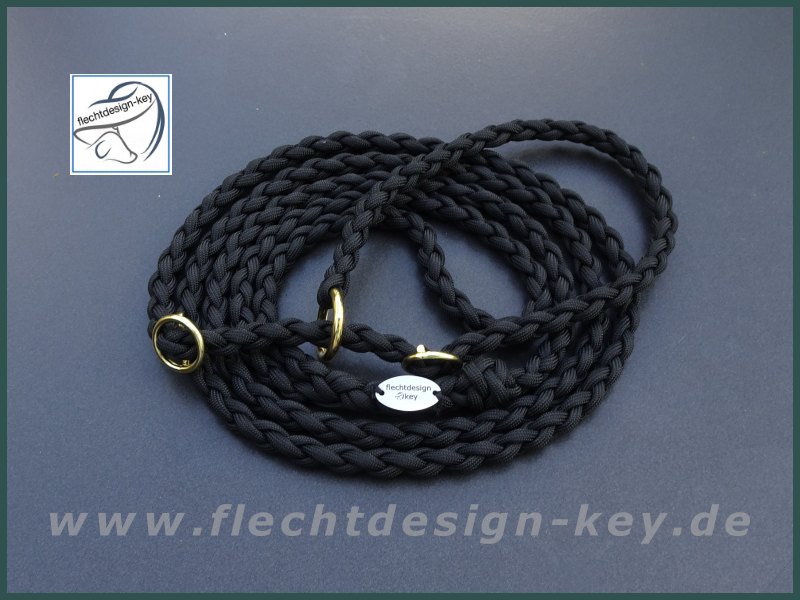 Paracord Retrieverleine mit fester Handschlaufe, 4fach rund schwarz