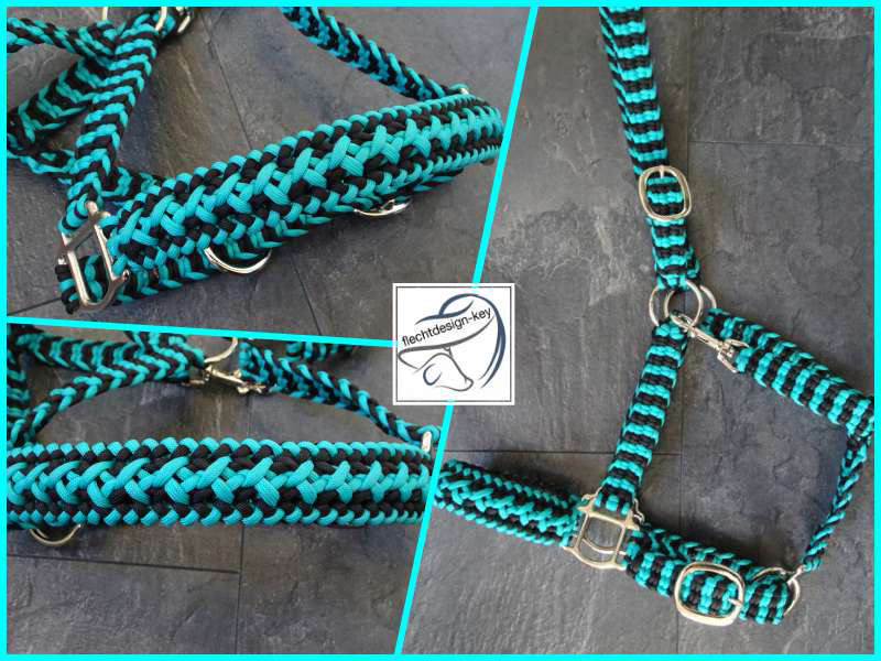 Paracord Halfer, Flechthalfter türkis/schwarz