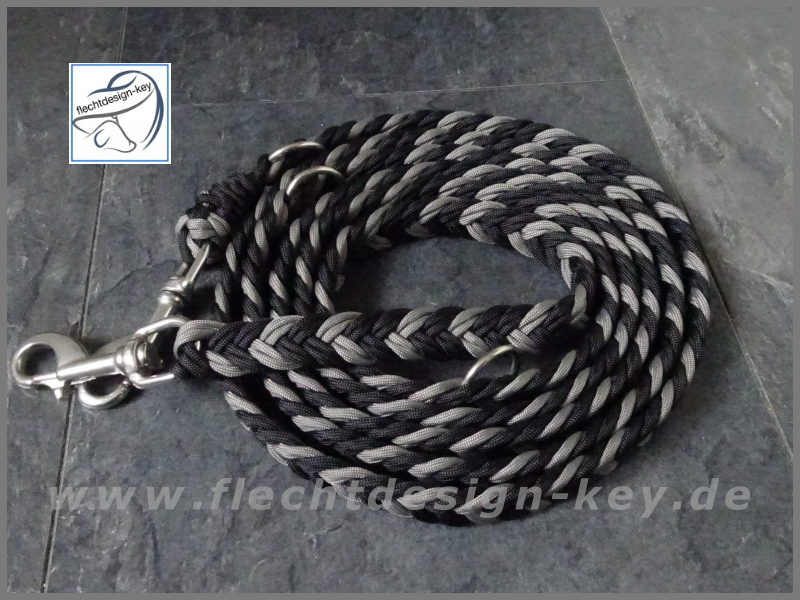 Flache Paracord Hundeleine 3fach verstellbar, 5Strand Braid