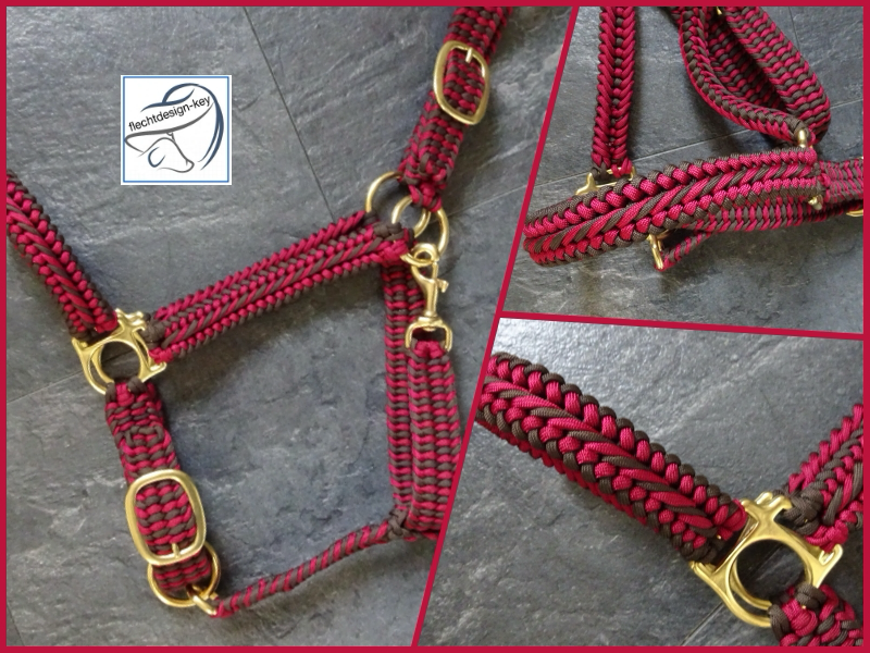 Paracord Flechthalfter, verstellbar mit Messingbeschlägen