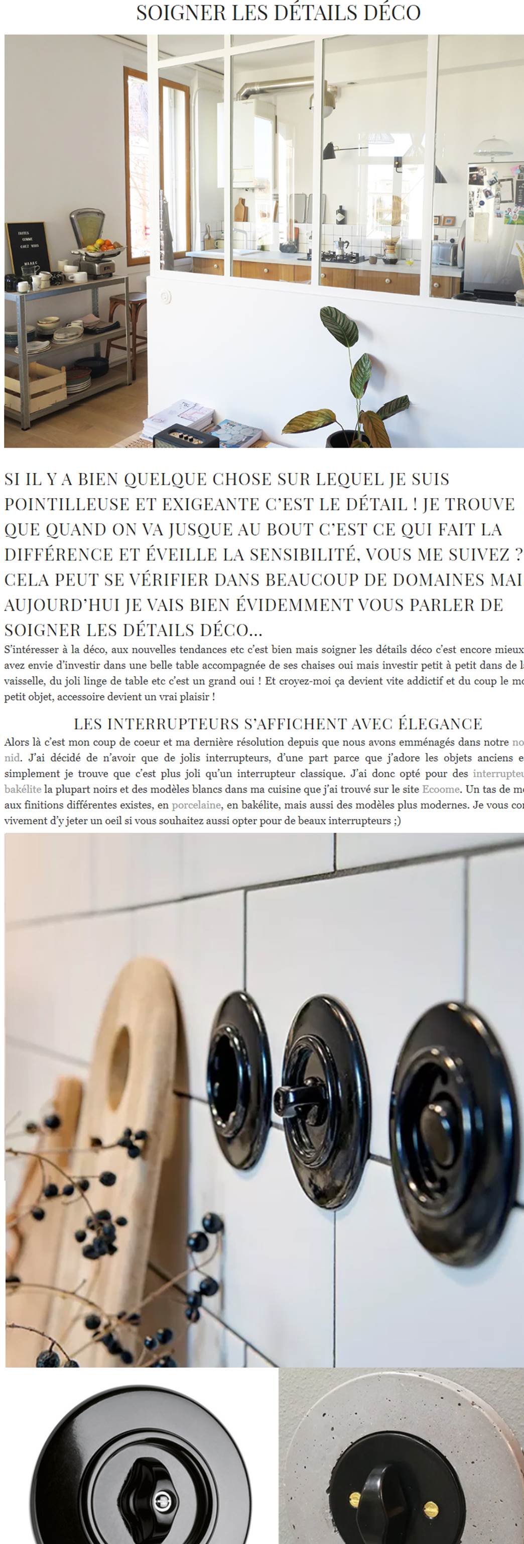 Article du blog déco lifestyle Blueberry Home sur les interrupteurs distribués par Ecoome sur www.interrupteur-pour-tous.fr