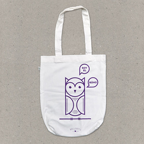 Ballenito Stofftasche weiss mit Eule in violett