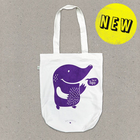Ballenito Stofftasche weiss mit Maulwurf in violett