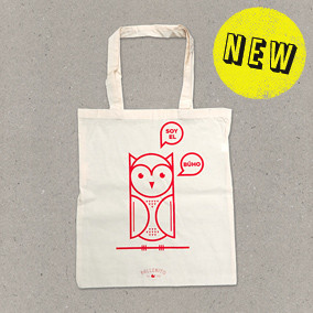 Ballenito Stofftasche natur mit Eule in rot