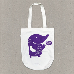 Ballenito Stofftasche weiss mit Maulwurf in violett