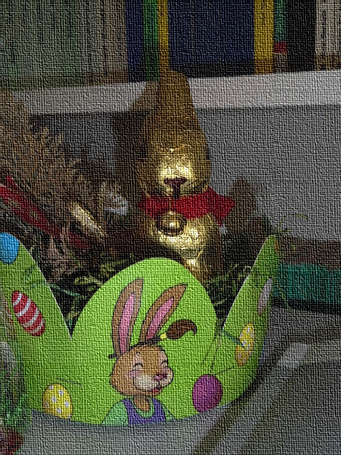 Golding, der goldene Hase, in seinem Osternest