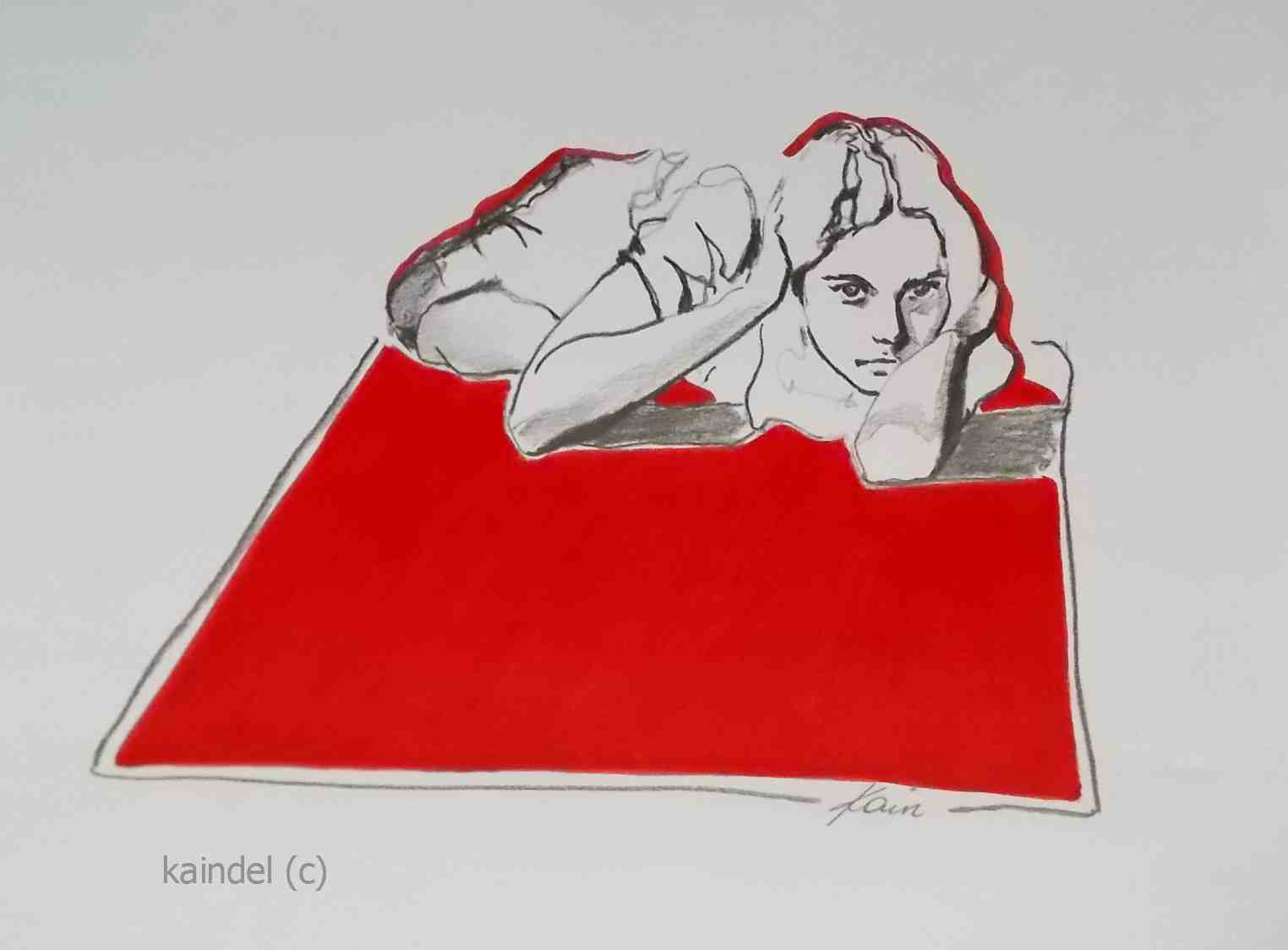 Girl on the floor,  24 x 18 cm, monolith pencil and brush pen on paper
