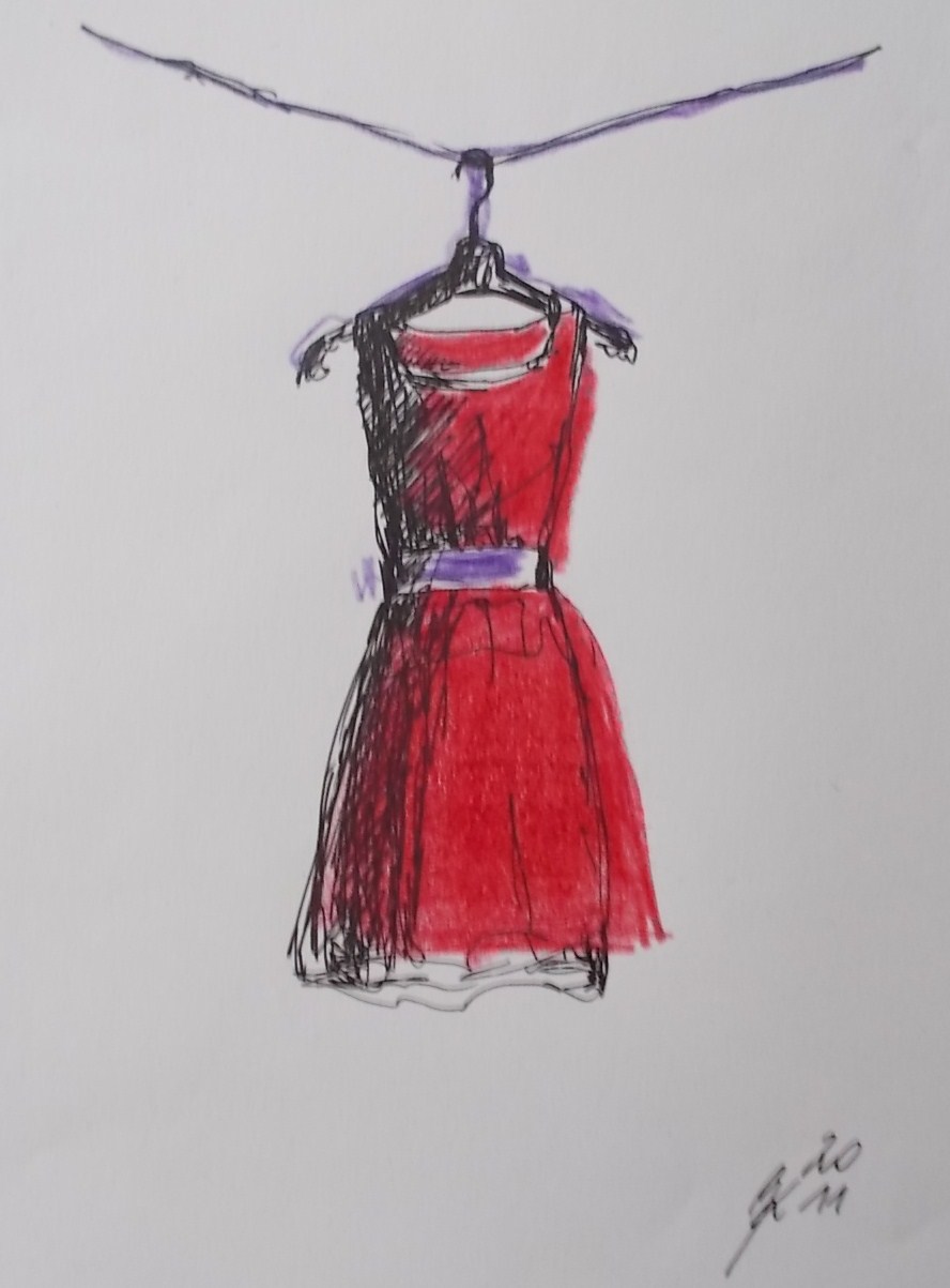 Red dress, 17 x 14 cm, pencils