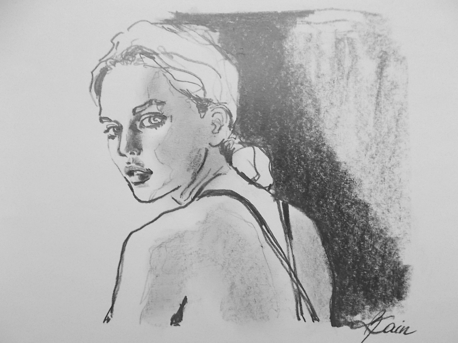 "She turned her head" 16 x 22 cm, monolith pencil on paper