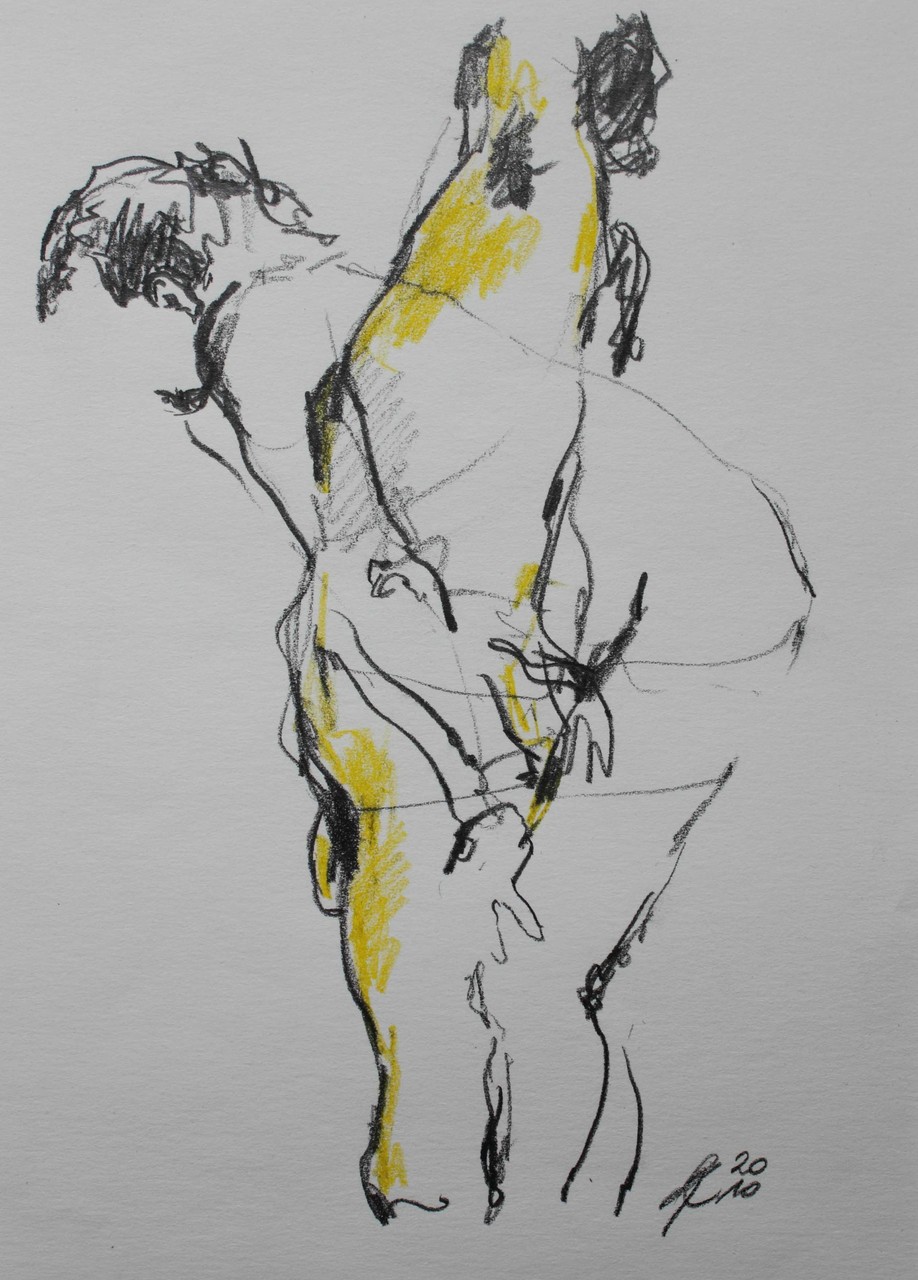 Nude study, water colour and pencils