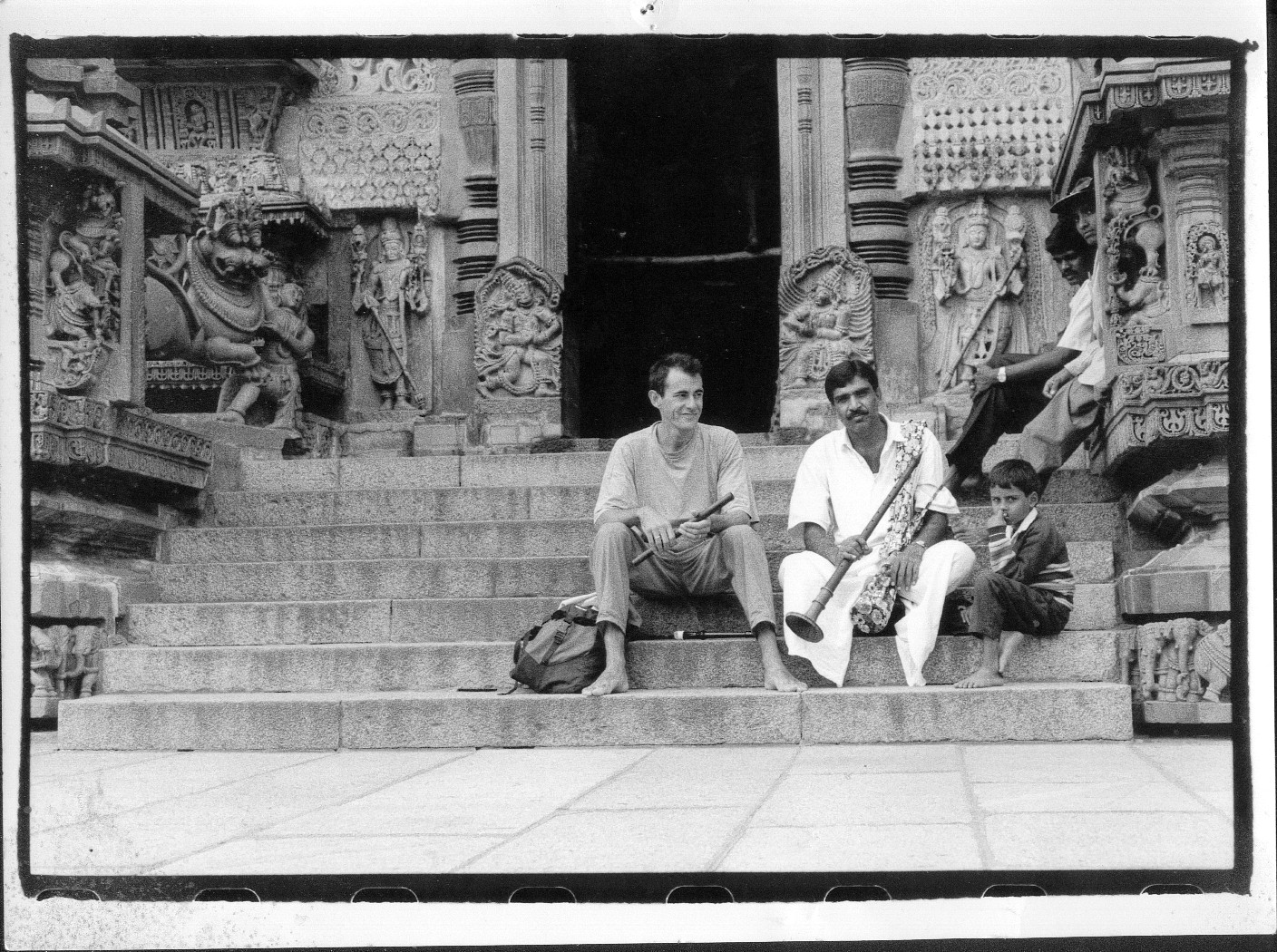 India avec un sonneur de Nâgasvaram ; Chidambaram 80's
