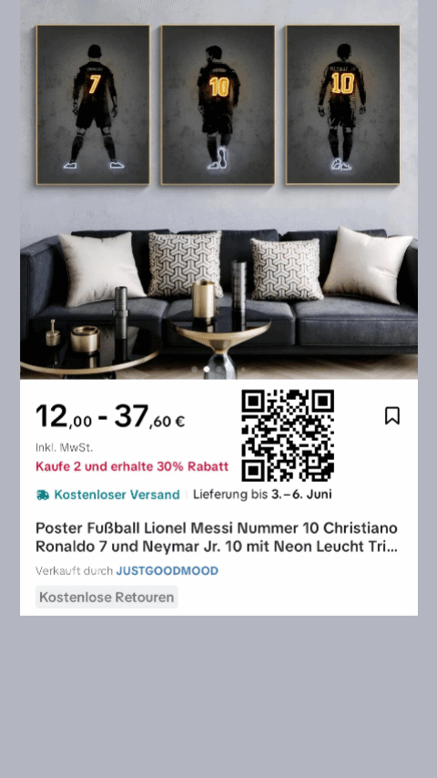 POSTER, "Neymar, Messi, Ronaldo", Tiktok-Shop Bartek089_