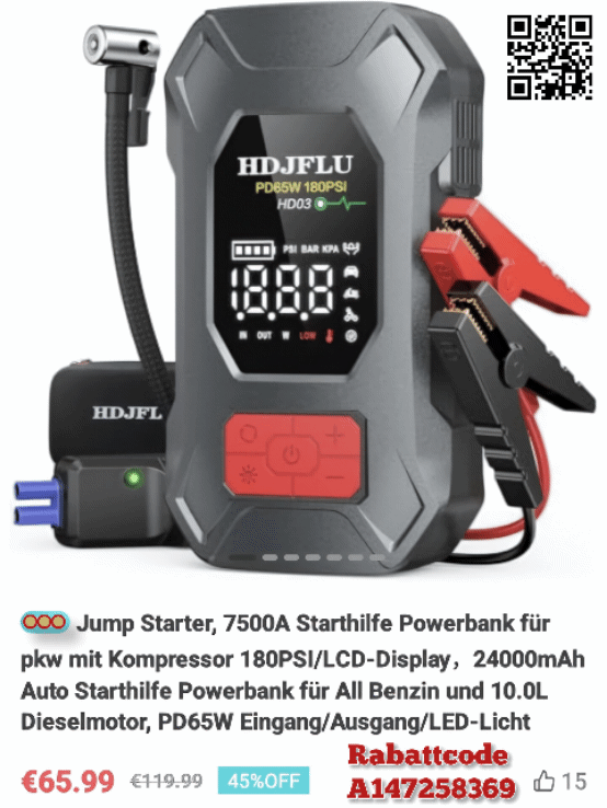 JUMP STARTER 7500A Starthilfe für PKW mit Kompressor, "SuperAngebot"