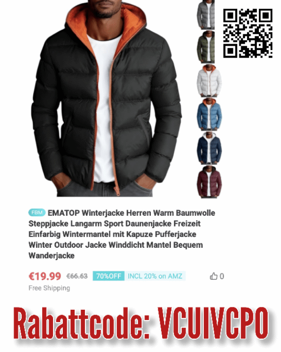 EMATOP Winterjacke, Herren, Warm, Baumwolle im Superangebot. (RABATTCODE am Ende an der Kasse eingeben.)