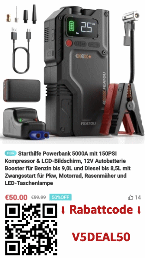 Starthilfe Powerbank, 5000A, Aitobatterie