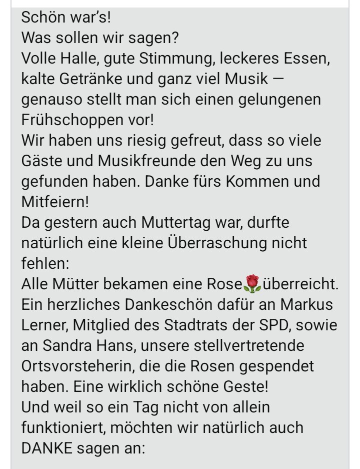 Muttertag Frühschoppen 10. Mai 2026