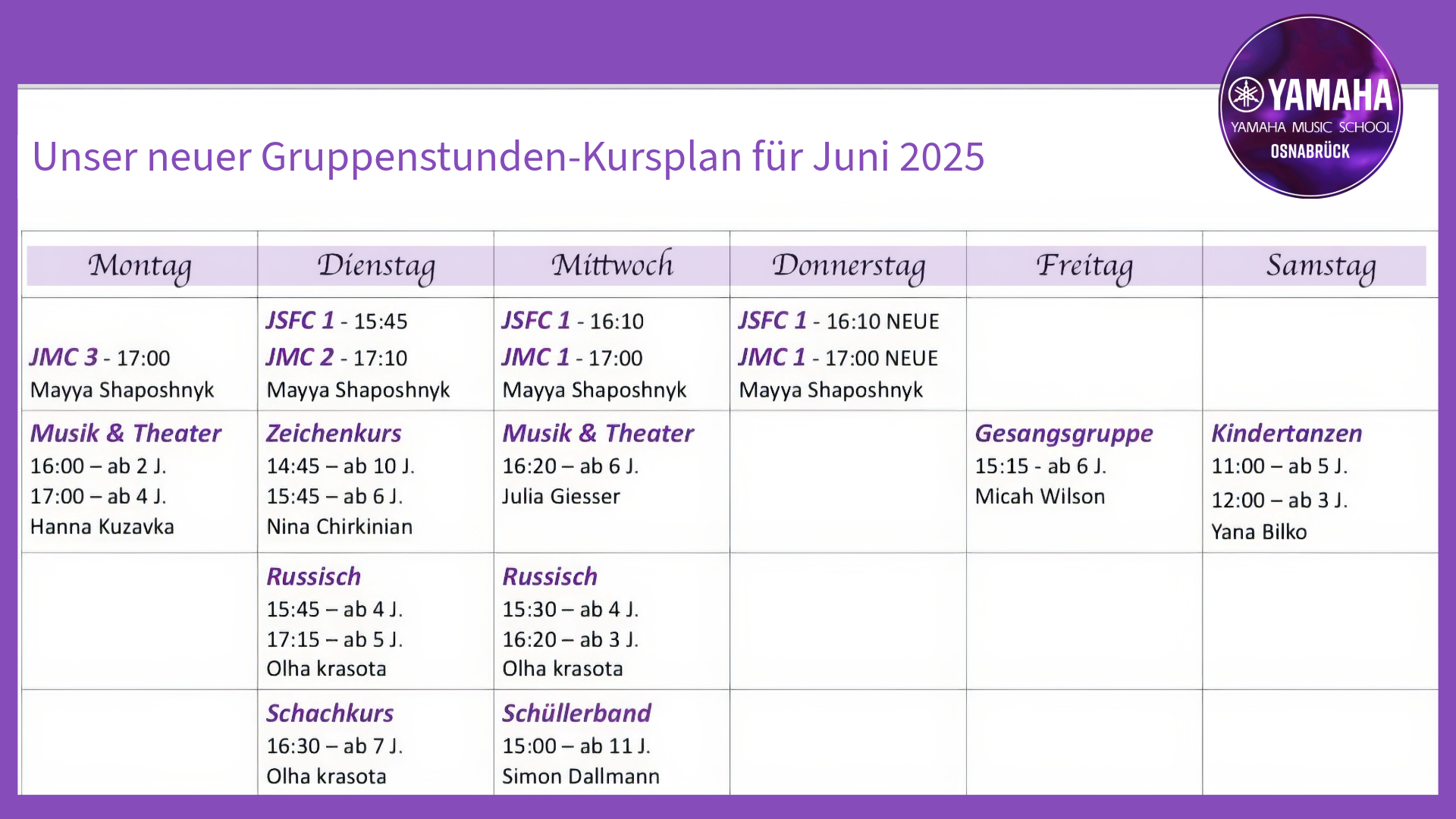 Unser neuer Gruppenstunden-Kursplan für Juni 2025