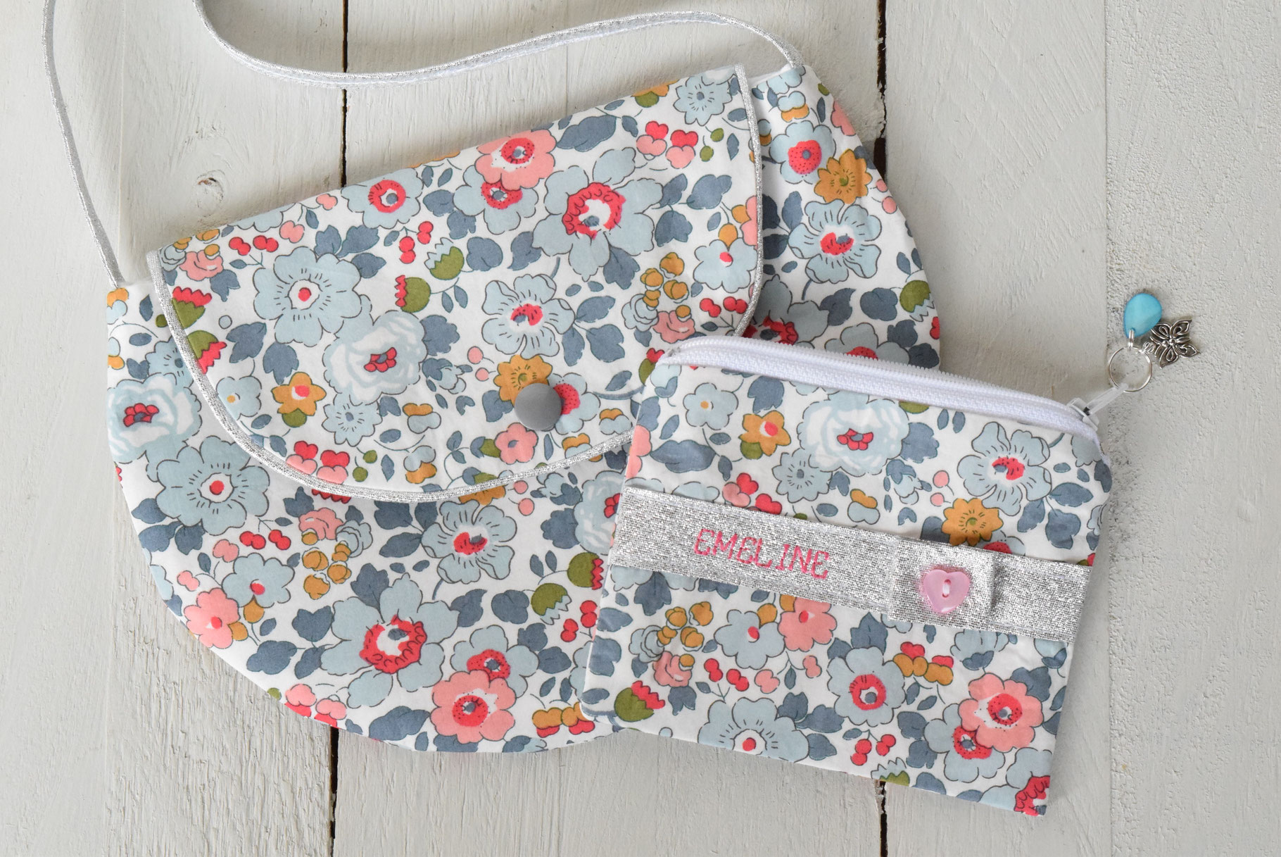 Sac à main enfant 2/10 ans tissu liberty betsy bleu petit sac fillette fille cadeau anniversaire noël