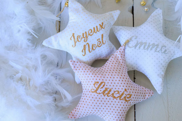 Etoile de Noël personnalisée avec prénom- Etoile en tissu à suspendre - Décoration Noël Fait-main à Toulouse
