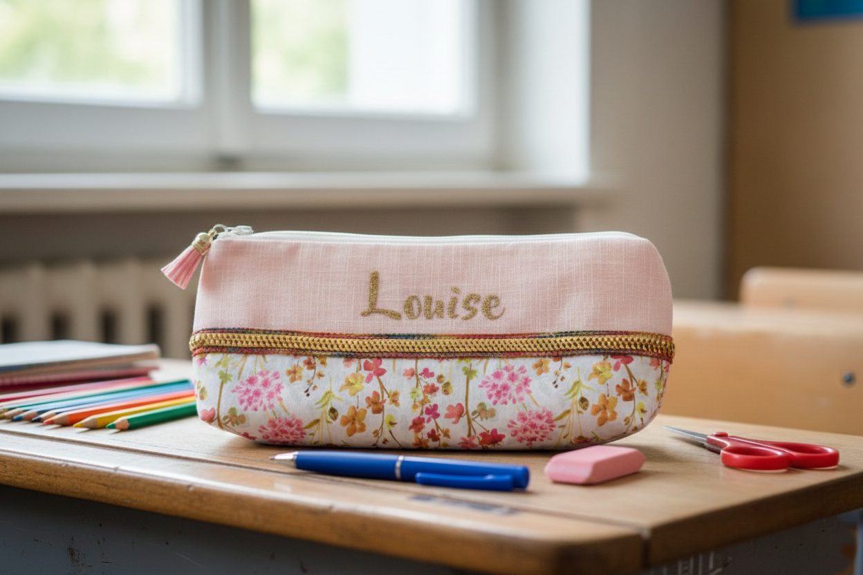 trousse lin pour école personnalisé prénom au choix