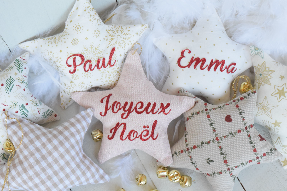 Etoile de Noël personnalisée avec prénom- Etoile en tissu à suspendre - Décoration Noël Fait-main à Toulouse