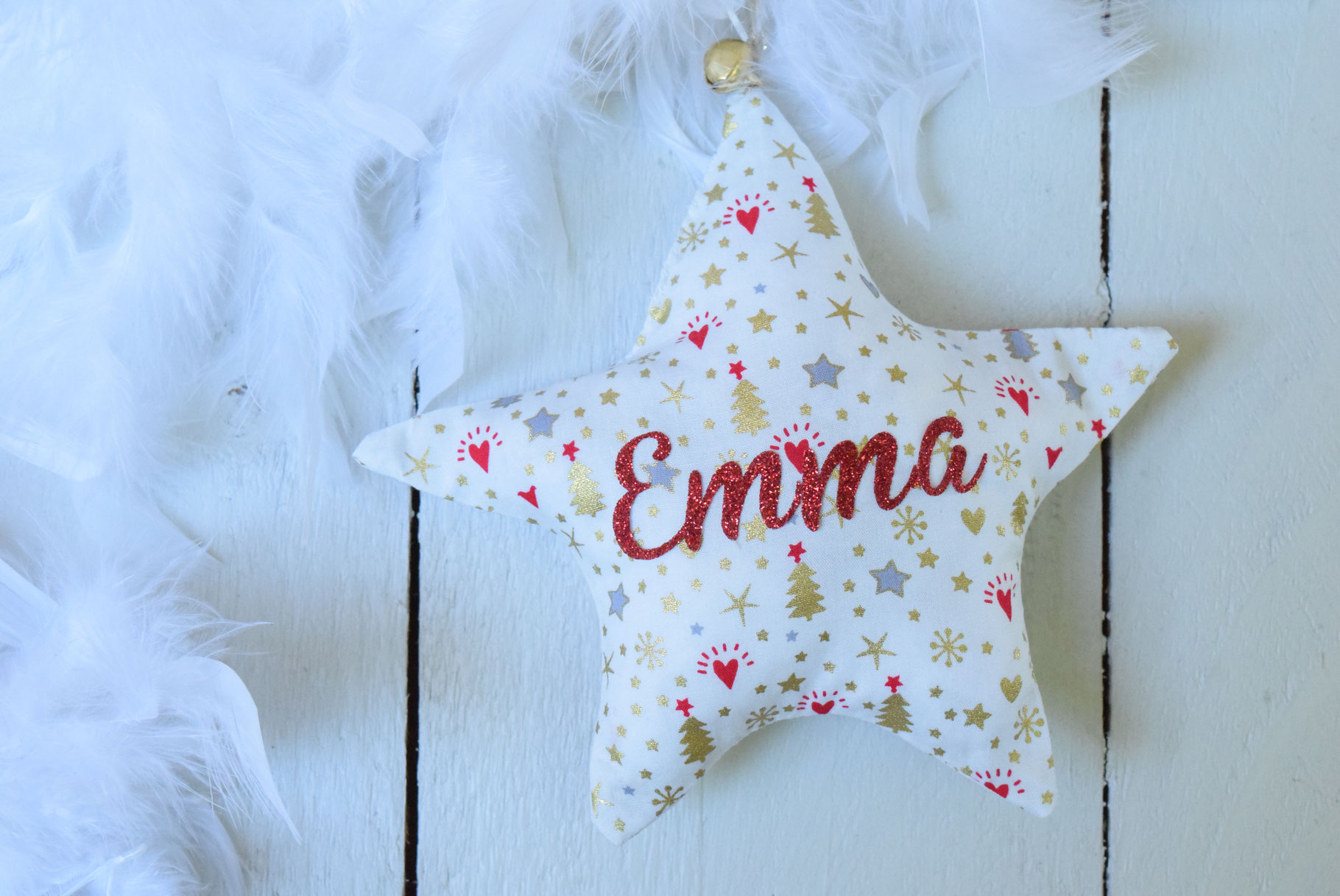 Etoile de Noël personnalisée avec prénom- Etoile en tissu à suspendre - Décoration Noël Fait-main à Toulouse