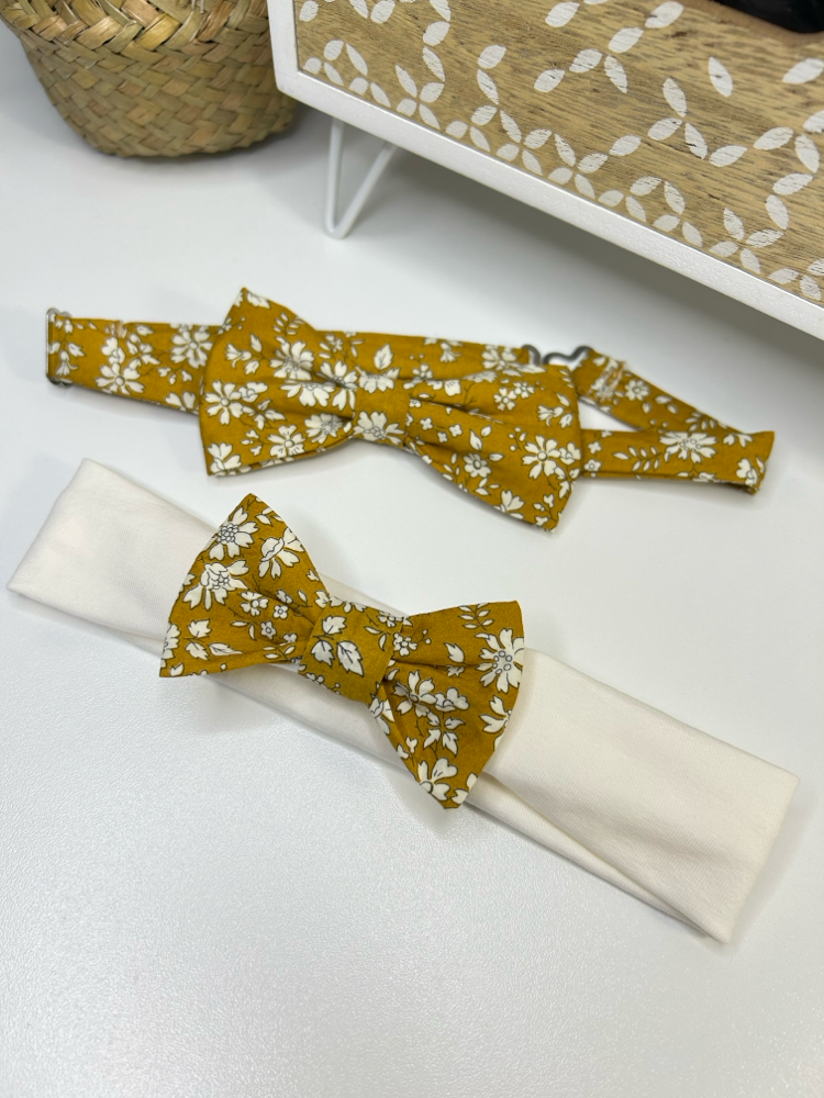 Bandeau bébé et noeud papillon Liberty pour baptême 