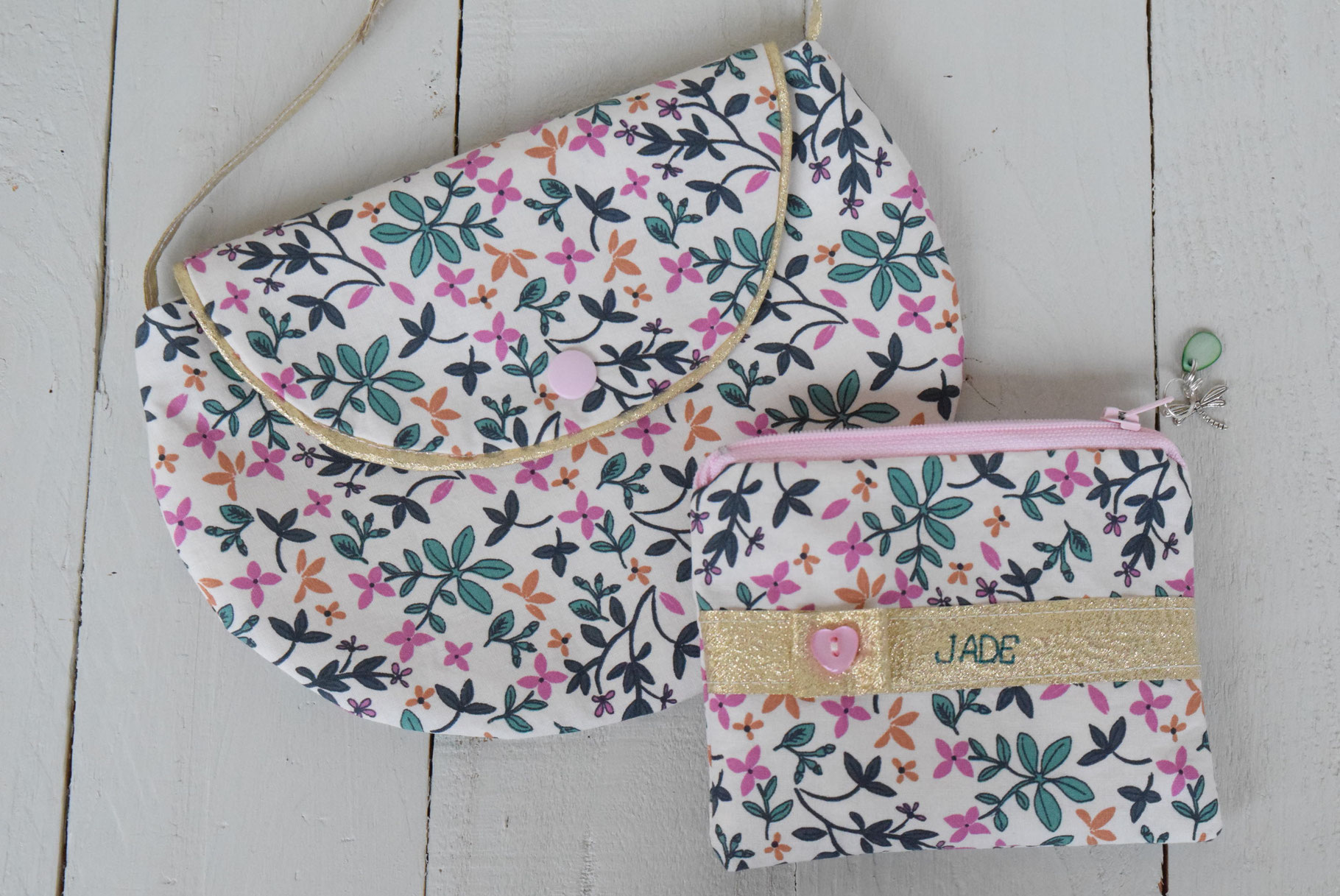 sac à main pour enfant et porte monnaie broderie prénom