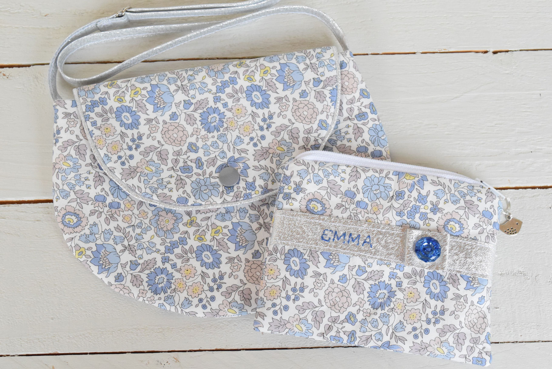 sac a main enfant liberty et porte monnaie broderie prénom enfant