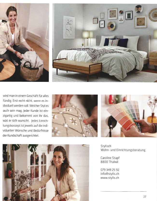 PR Beitrag im Zürichseeplus über Caroline Stupf stylisch Wohnberatung zum Thema Wohnkultur Einrichtungsberatung Interior Design Innenarchitektur schöner wohnen