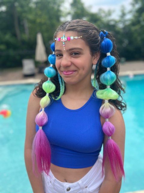 Rainbow bubble braids-makeup party