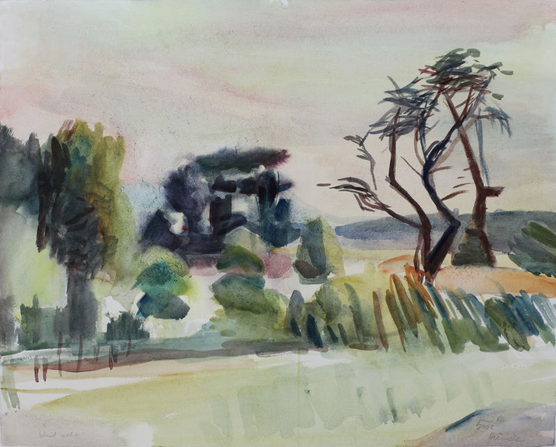 Japanisch wirkende Landschaft Aquarell 48x59cm