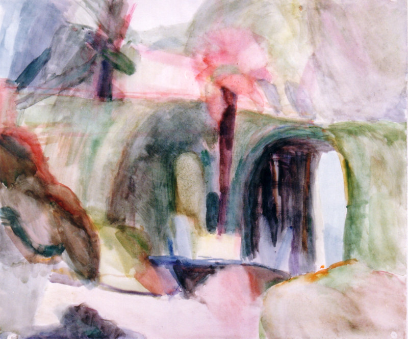 Gewachsenes-Gebautes II Aquarell auf Achatpapier 50x60cm 