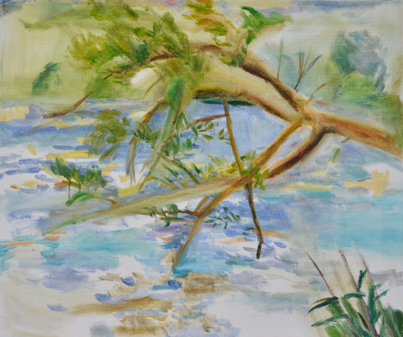 Geneigter Baum Eitempera auf Leinwand