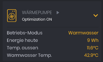 Im Solar Manager angezeigte Informationen bei eingebundenen Wärmepumpen.
