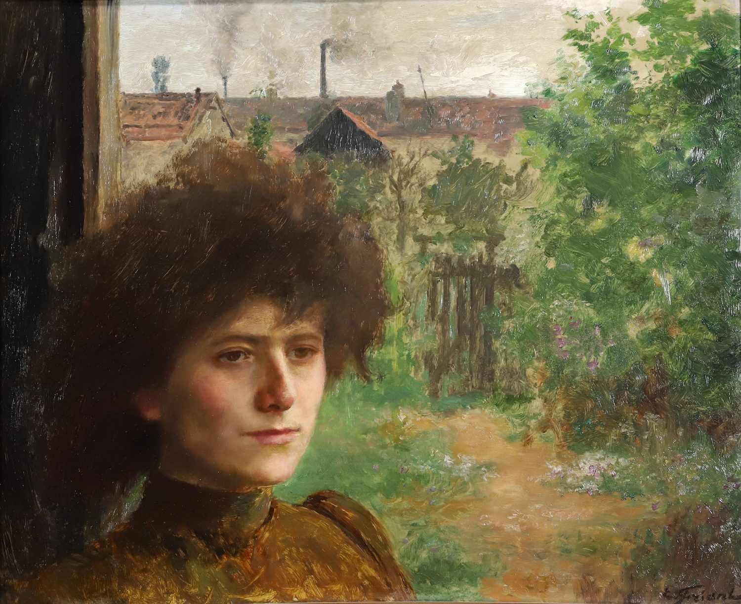 Adjugé 98 500 € - FRIANT Emile, Portrait de femme en buste, vers 1894, huile sur panneau, 49 x 60 cm