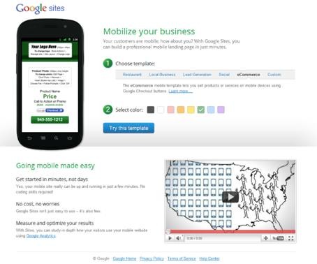Google「ものの数分でモバイルサイトを作成して運用を開始できる」