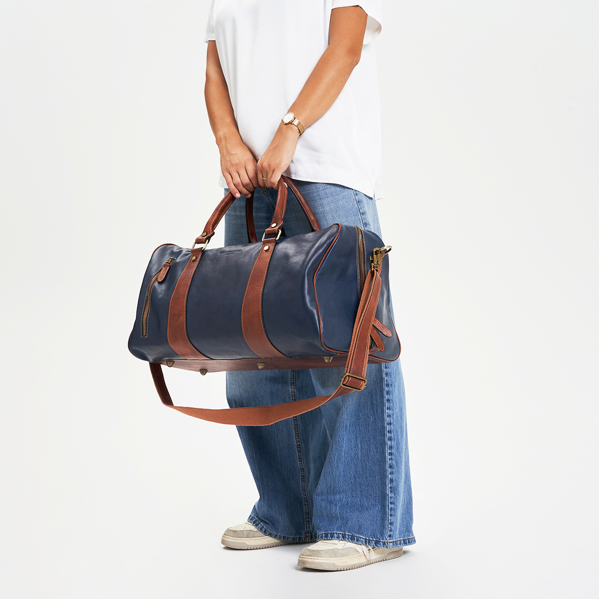 Leather duffle bag